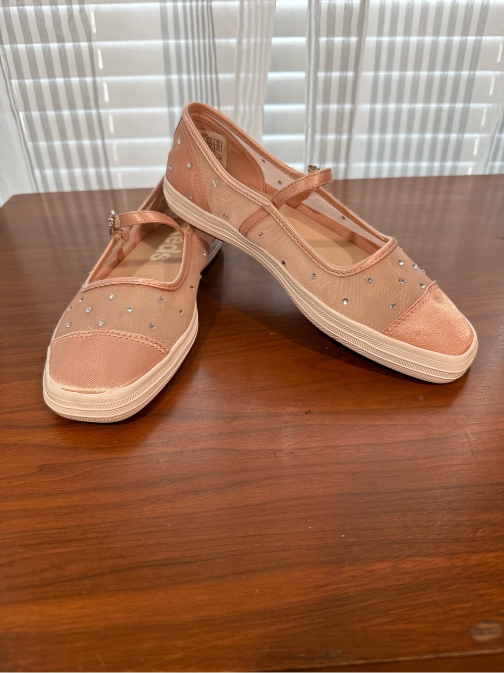 Sheer Women’s Keds Blush Pink Mary Jane Flats with Rhinestone Accents